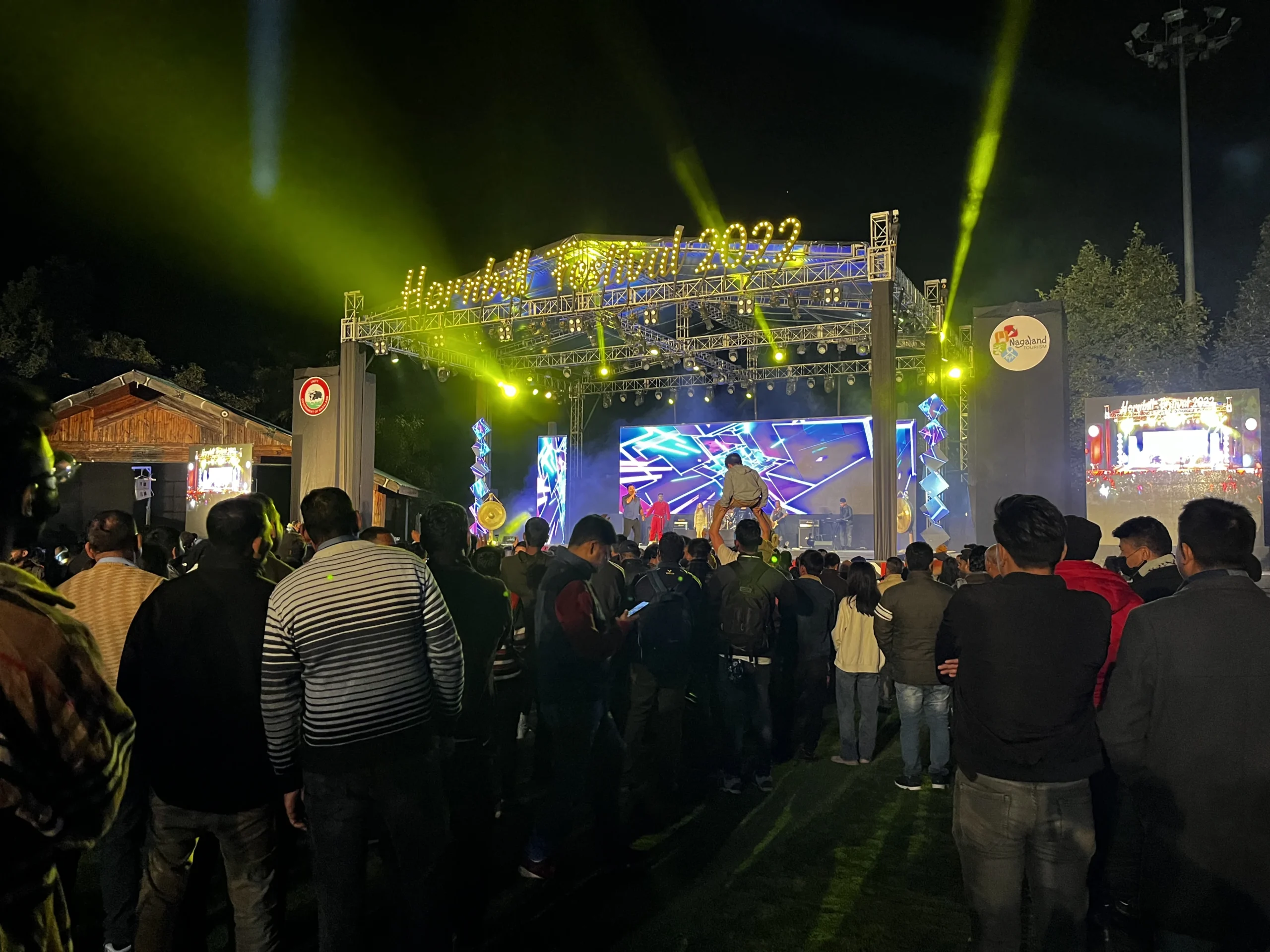 Crowd enjoying a live concert at hornbill festival.